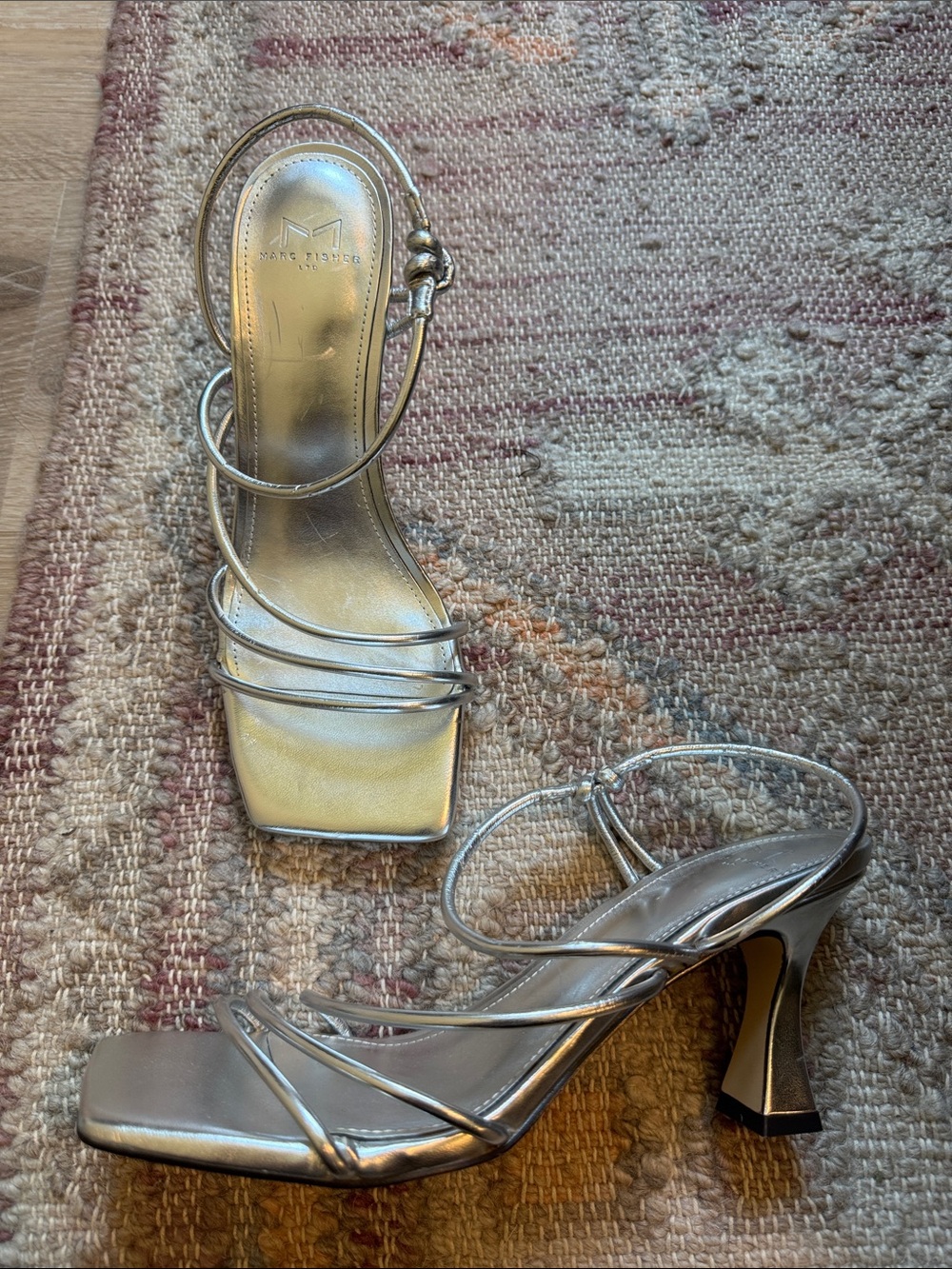 Marc Fisher Metallic Silver Strappy Heels